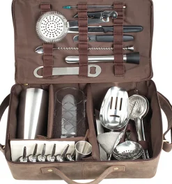 Barstuff Bartasche aus Leder, braun, Prime Bar - mit Barzubehör (Deluxe)