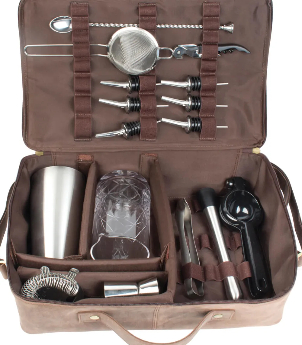Barstuff Bartasche aus Leder, braun, Prime Bar - mit Barzubehör (Basic)