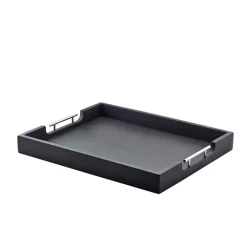 Barstuff Butler-Tablett mit Metallgriffen, Akazienholz schwarz - 54,5x44cm