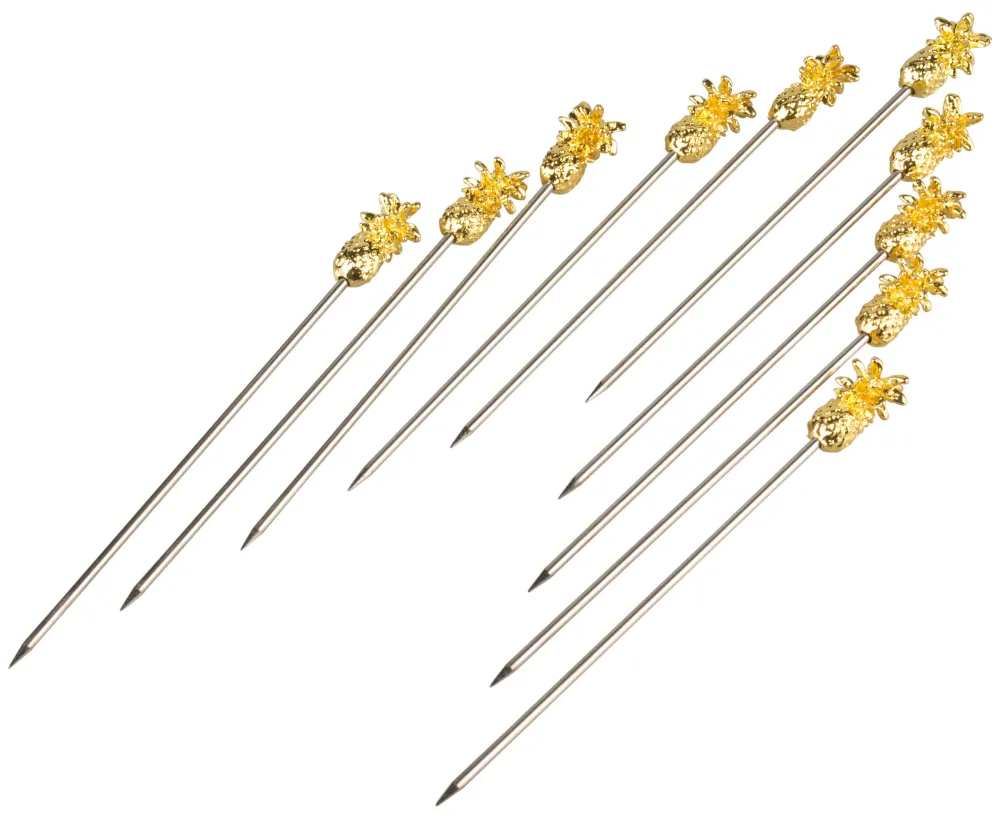 Barstuff Cocktailspieße Ananas, Metall goldfarben - 11,6cm (10 Stk.)