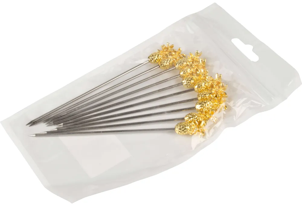 Barstuff Cocktailspieße Ananas, Metall goldfarben - 11,6cm (10 Stk.)
