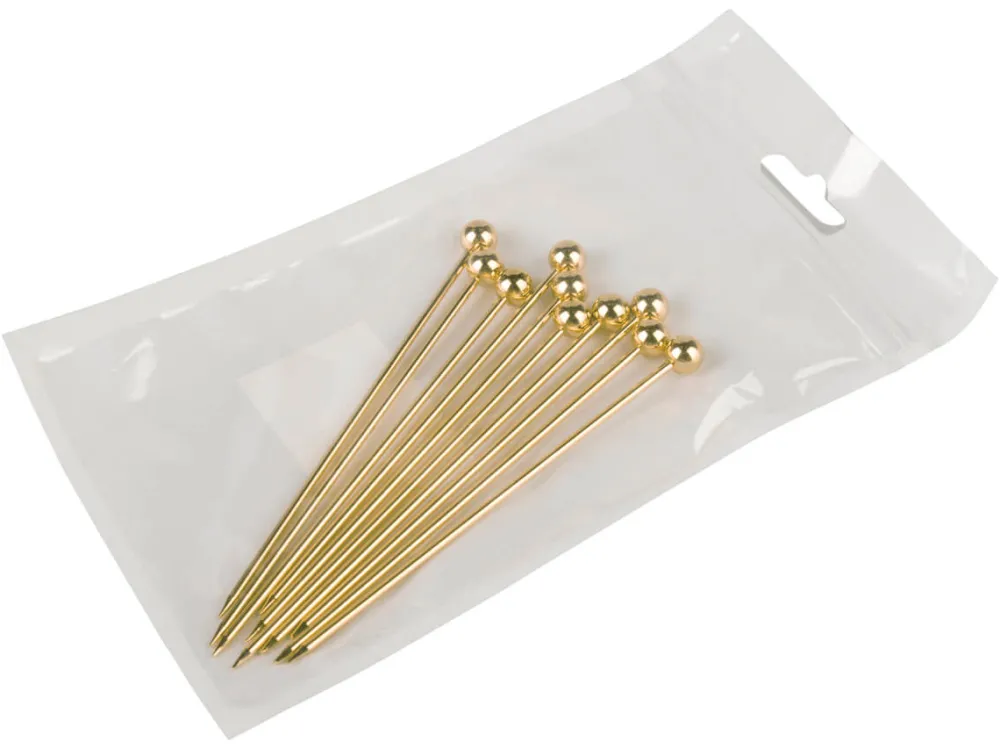 Barstuff Cocktailspieße Kugel, Metall goldfarben - 10,8cm (10 Stk.)
