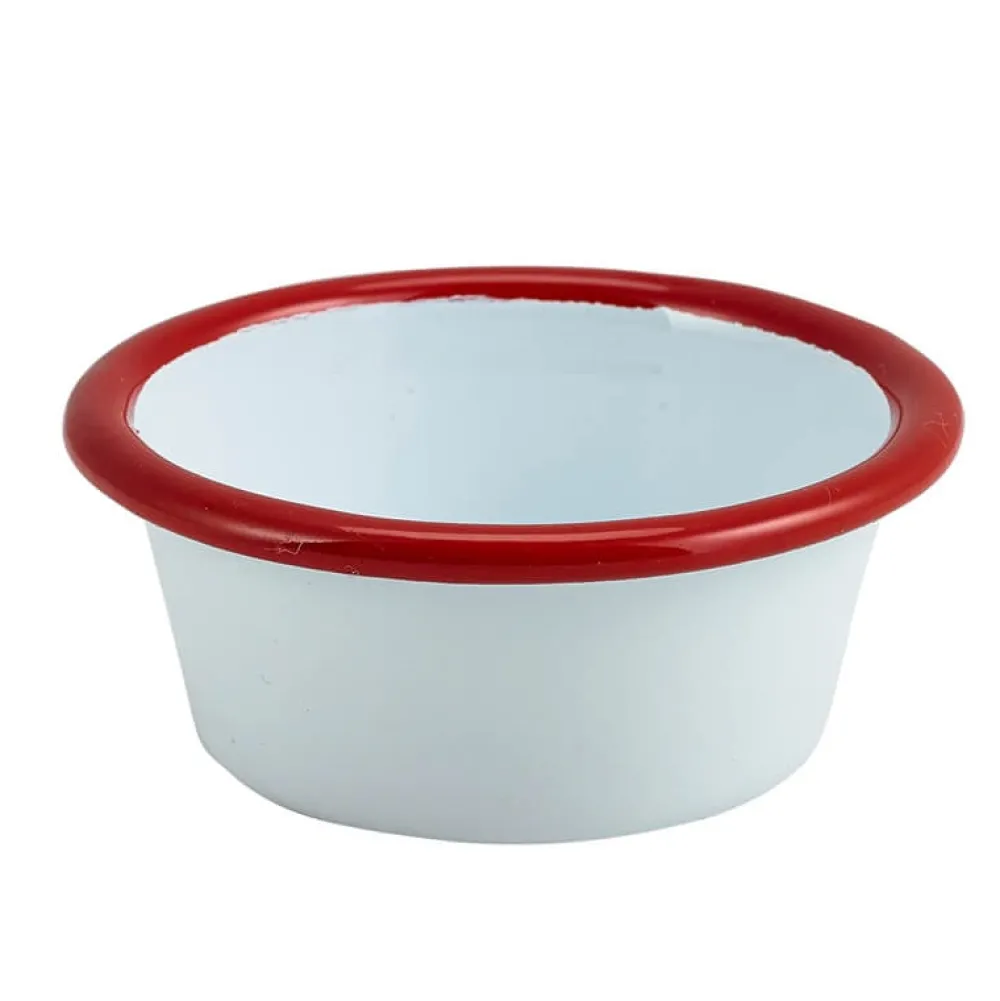 Barstuff Dipschale Emaille 90ml flach - weiß mit rotem Rand (12 Stk.)
