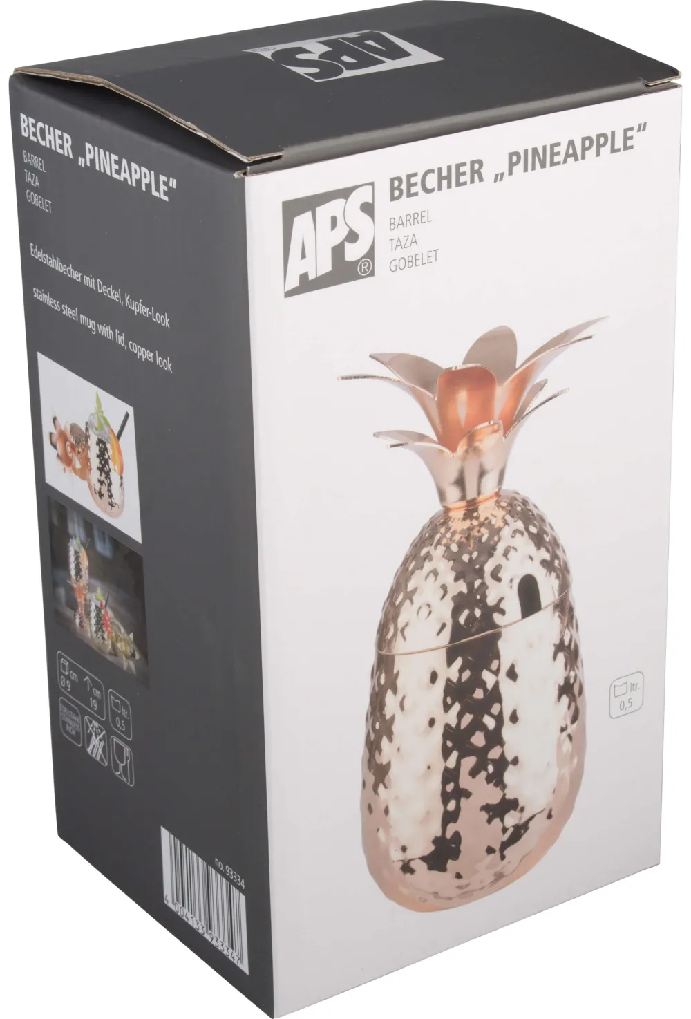 Barstuff Edelstahlbecher "Ananas" mit Deckel, Kupfer-Look - 500ml