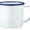 Barstuff Emaille-Becher mit Henkel, weiß mit blauem Rand - 360ml