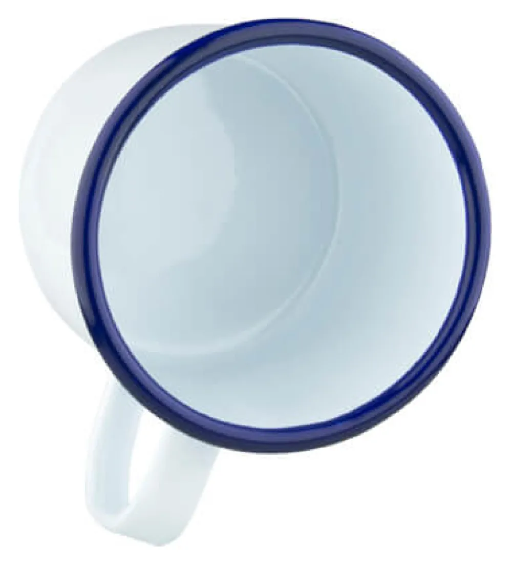 Barstuff Emaille-Becher mit Henkel, weiß mit blauem Rand - 360ml