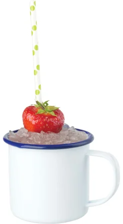 Barstuff Emaille-Becher mit Henkel, weiß mit blauem Rand - 360ml