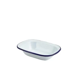 Barstuff Emaille-Schüssel rechteckig, weiß mit blauem Rand - 18 x 13,5 x 4 cm (12 Stk.)
