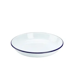 Barstuff Emaille-Teller tief / Pastateller, weiß mit blauem Rand - 24cm