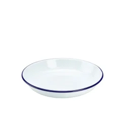 Barstuff Emaille-Teller tief / Pastateller, weiß mit blauem Rand - 22cm