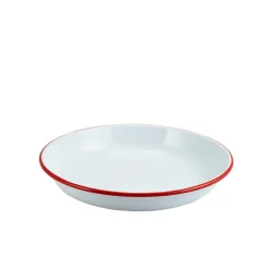 Barstuff Emaille-Teller tief / Pastateller, weiß mit rotem Rand - 24cm