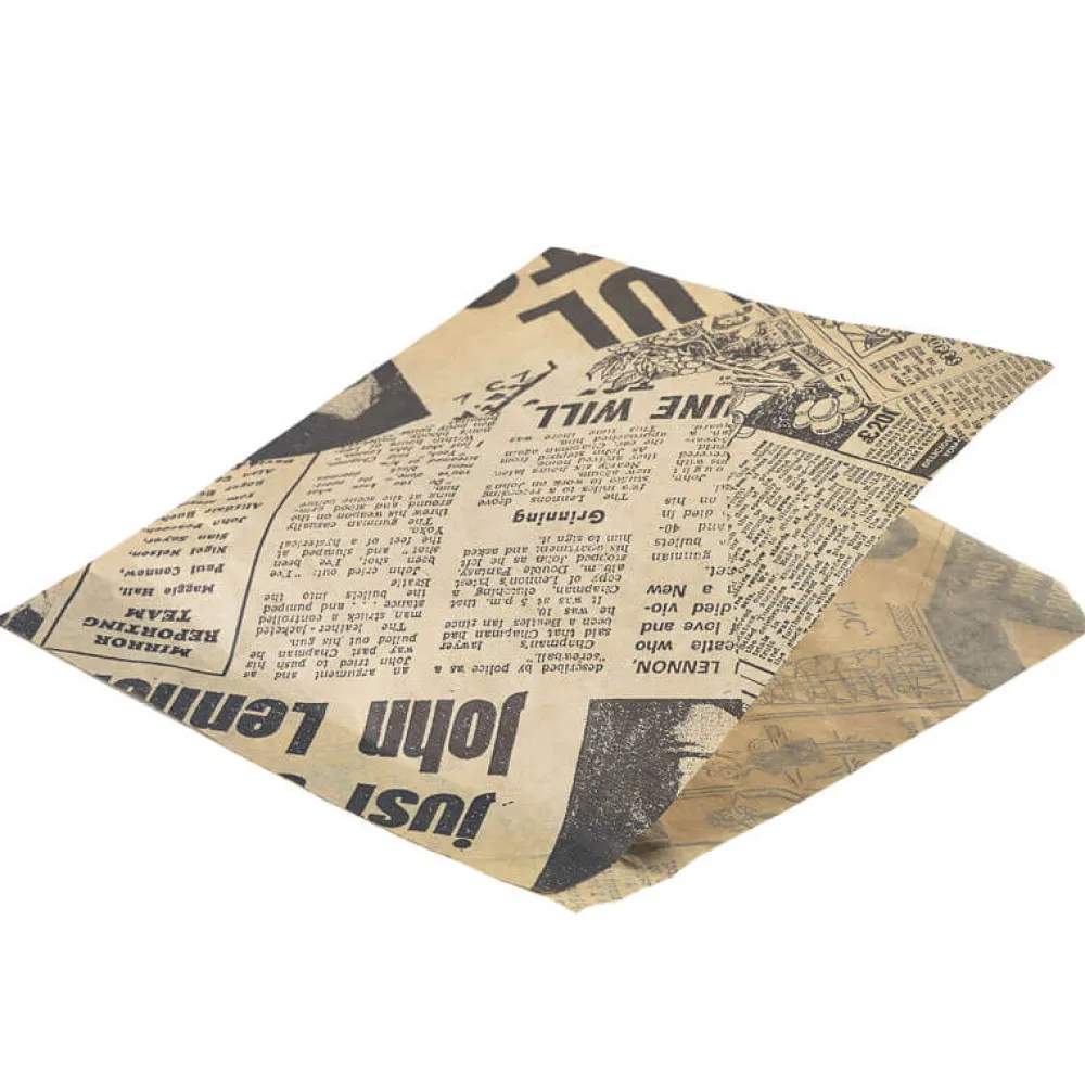 Barstuff Fettdichte Papiertüten, Zeitungsdruck braun - 17,5x17,5cm (1000 Stk.)