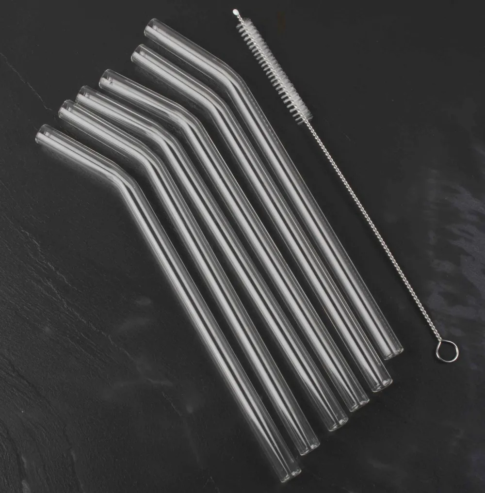 Barstuff Glastrinkhalme gebogen (10x200mm) - klar (6 Stk. + Bürste)