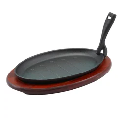 Barstuff Gusseiserne Servierpfanne mit Holz-Untersetzer - 27x18cm