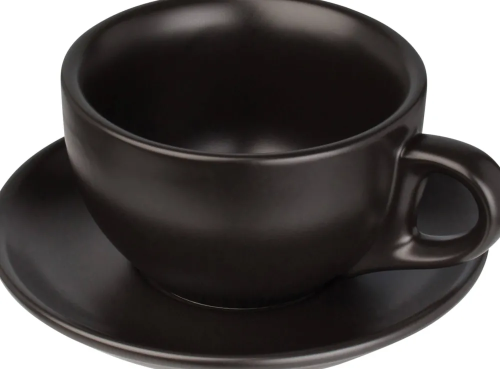 Barstuff Kaffeetasse & Untertasse Barista, Porzellan schwarz - 260ml (je 12 Stk.)