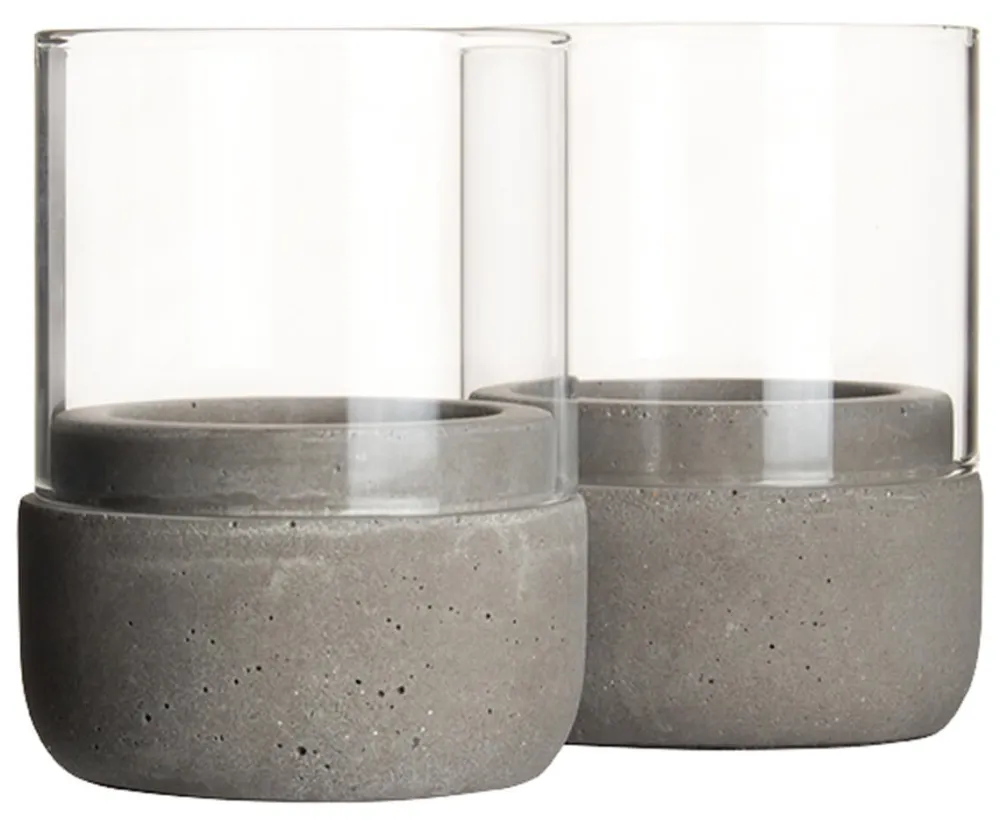 Barstuff Kerzenhalter / Windlicht, Beton und Glas - 8x6cm (2 Stk.)