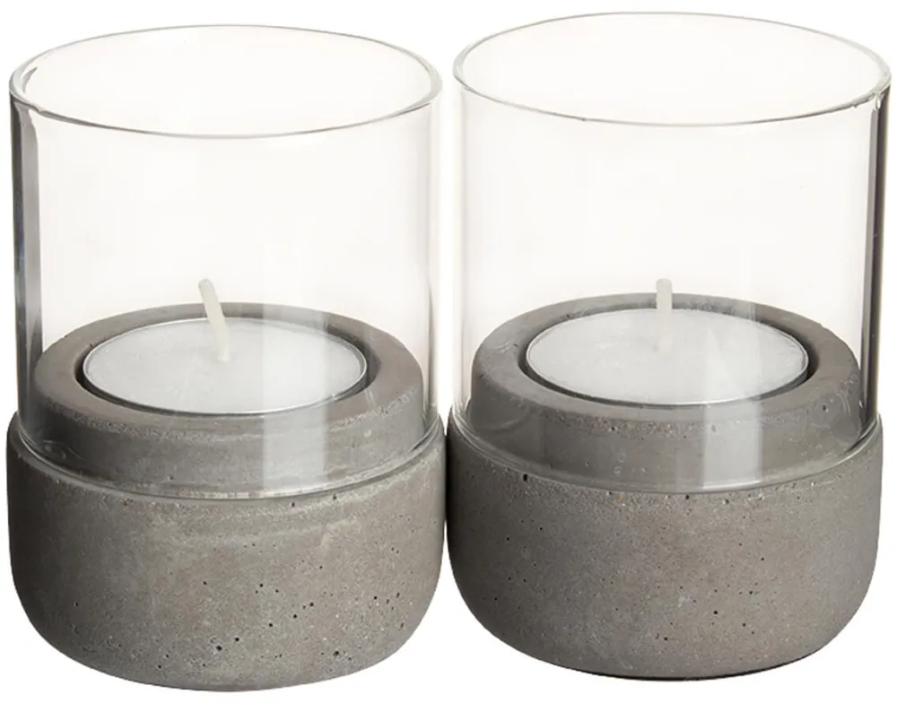 Barstuff Kerzenhalter / Windlicht, Beton und Glas - 8x6cm (2 Stk.)