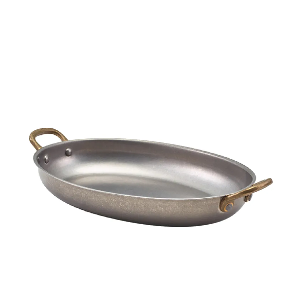 Barstuff Ovale Schale mit Henkeln, Edelstahl vintage - 24,5 x 17,5 cm (6 Stk.)