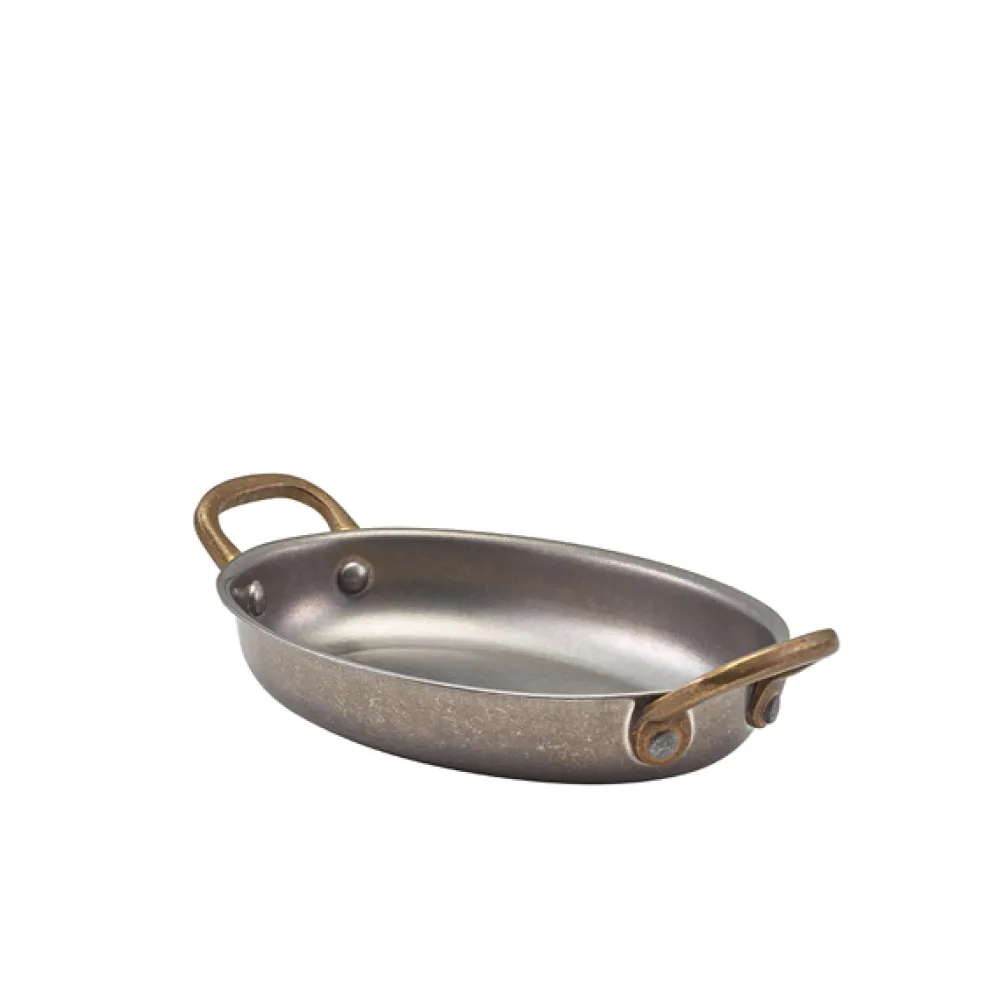 Barstuff Ovale Schale mit Henkeln, Edelstahl vintage - 16,5 x 12,5 cm (6 Stk.)