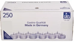 Barstuff Teelichter, Gies, 8 Std., 25x39mm - weiß (250 Stk.)