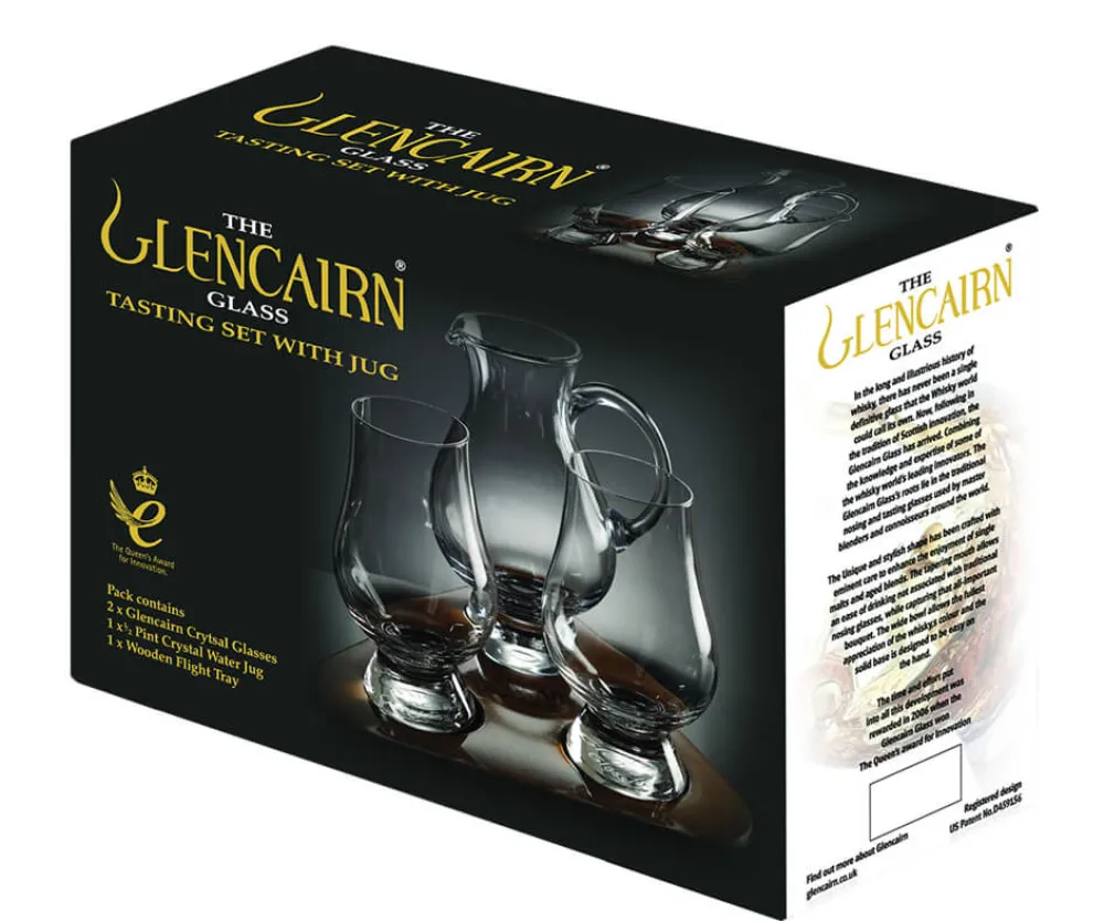 Barstuff The Glencairn Whisky Tasting Set mit 2 Gläsern, Wasserkrug und Holztablett