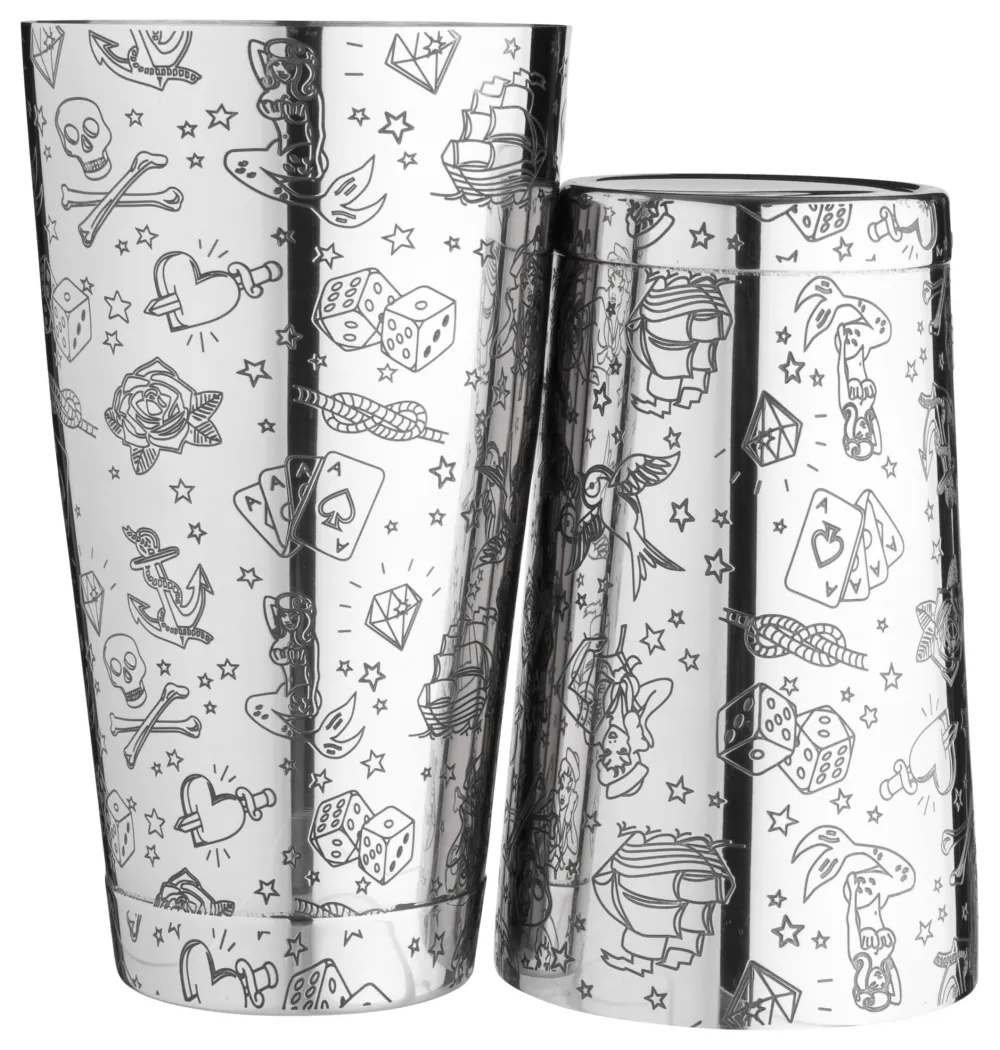 Barstuff Tin on Tin Shaker Tattoo, gewichtet, Urban Bar - Edelstahl (750ml)