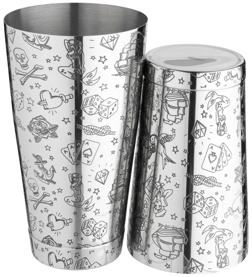Barstuff Tin on Tin Shaker Tattoo, gewichtet, Urban Bar - Edelstahl (750ml)