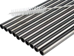 Barstuff Trinkhalme, Edelstahl (8x215mm), schwarz GMB - 10 Stk.-Set mit Reinigungsbürste