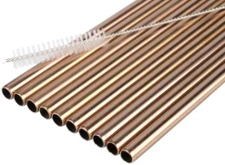 Barstuff Trinkhalme, Edelstahl (8x215mm), kupferfarben - 10 Stk.-Set mit Reinigungsbürste