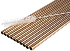 Barstuff Trinkhalme, Edelstahl (6x215mm), kupferfarben - 10 Stk.-Set mit Reinigungsbürste