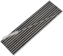 Barstuff Trinkhalme, Edelstahl (6x215mm), schwarz GMB - 10 Stk.-Set mit Reinigungsbürste