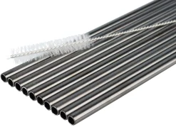 Barstuff Trinkhalme, Edelstahl (6x215mm), schwarz GMB - 10 Stk.-Set mit Reinigungsbürste