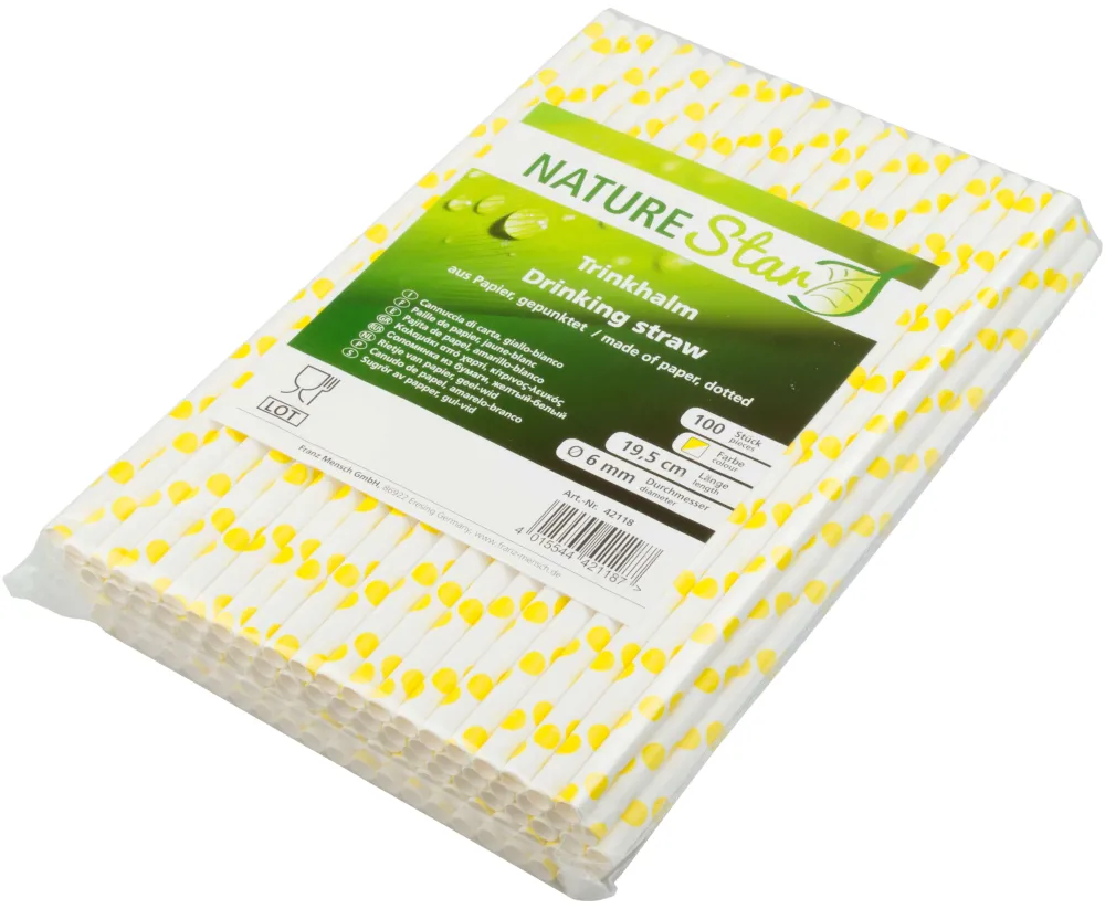 Barstuff Trinkhalme, Papier (6x195mm) - Punkte (gelb-weiß) - 100 Stk.