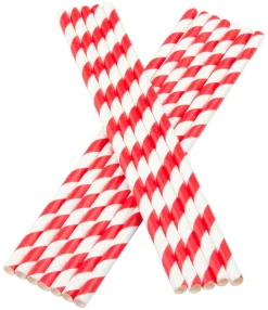 Barstuff Trinkhalme, Papier (6x195mm) - rot-weiß gestreift (100 Stk.)