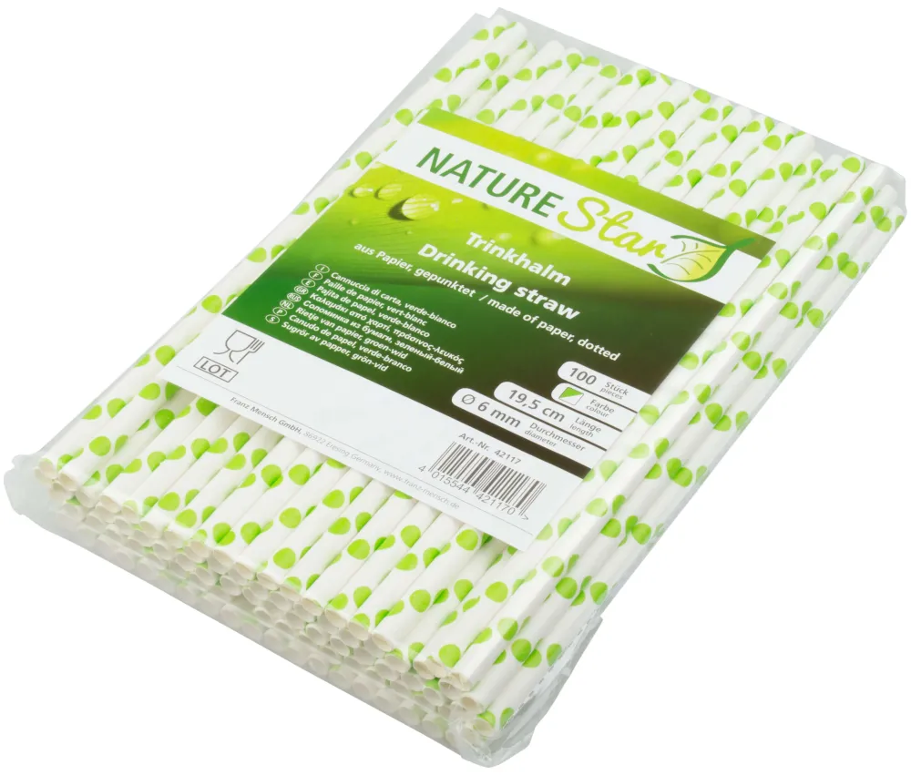 Barstuff Trinkhalme, Papier (6x195mm), Punkte (grün-weiß) - 100 Stk.